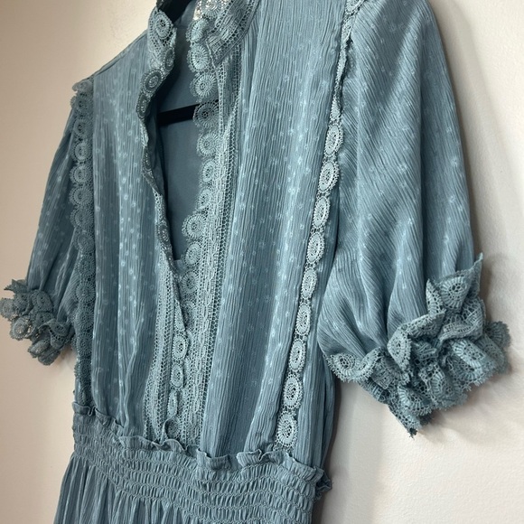 MAX STUDIO Jacquard Dot Lace Trim Maxi Dress in Emerald Size M - Picture 10 of 14